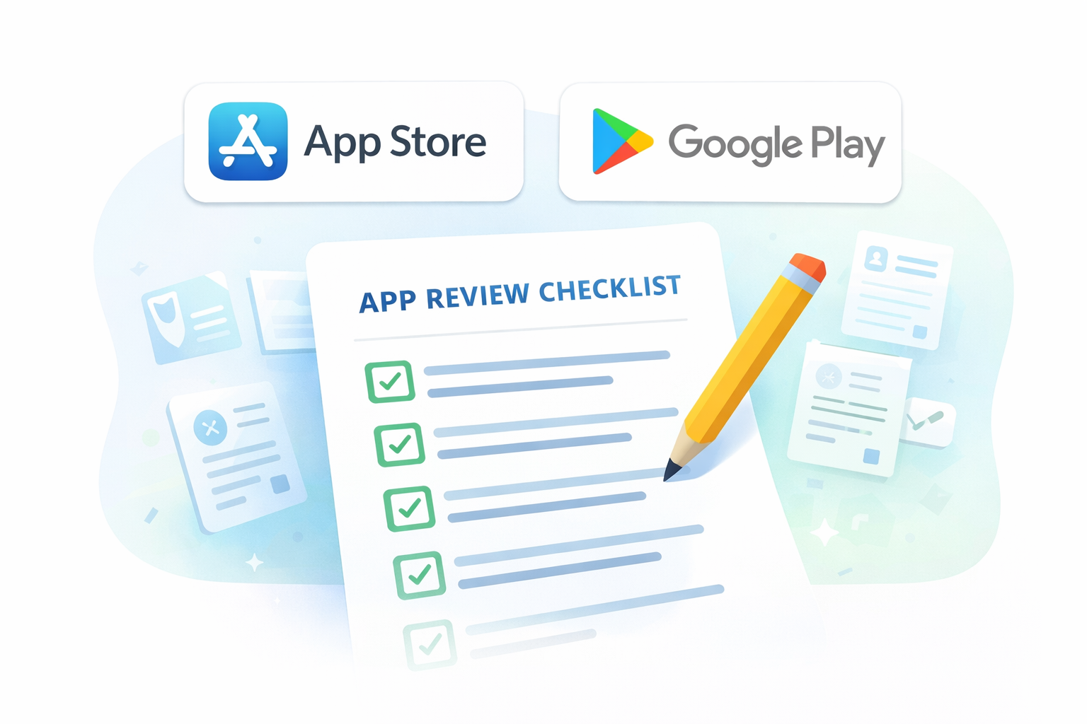 App StoreとGoogle Playのアプリ審査チェックリストのイメージ図